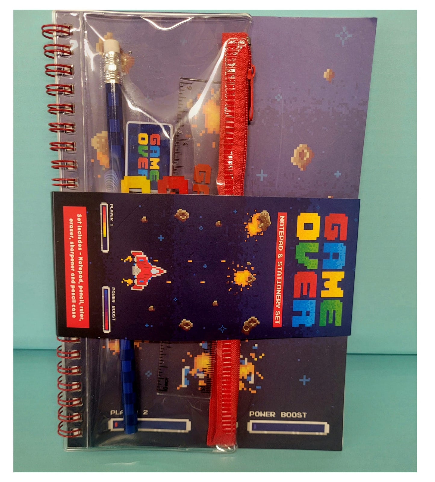 Game Over Ring Bound Notepad & Pencil Case 6 Piece Stationery Set