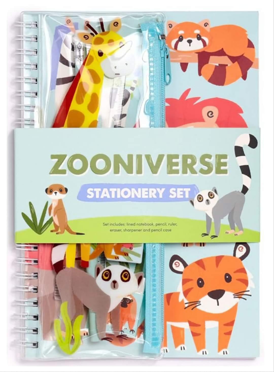 Zooniverse Ring Bound Notepad & Pencil Case 6 Piece Stationery Set