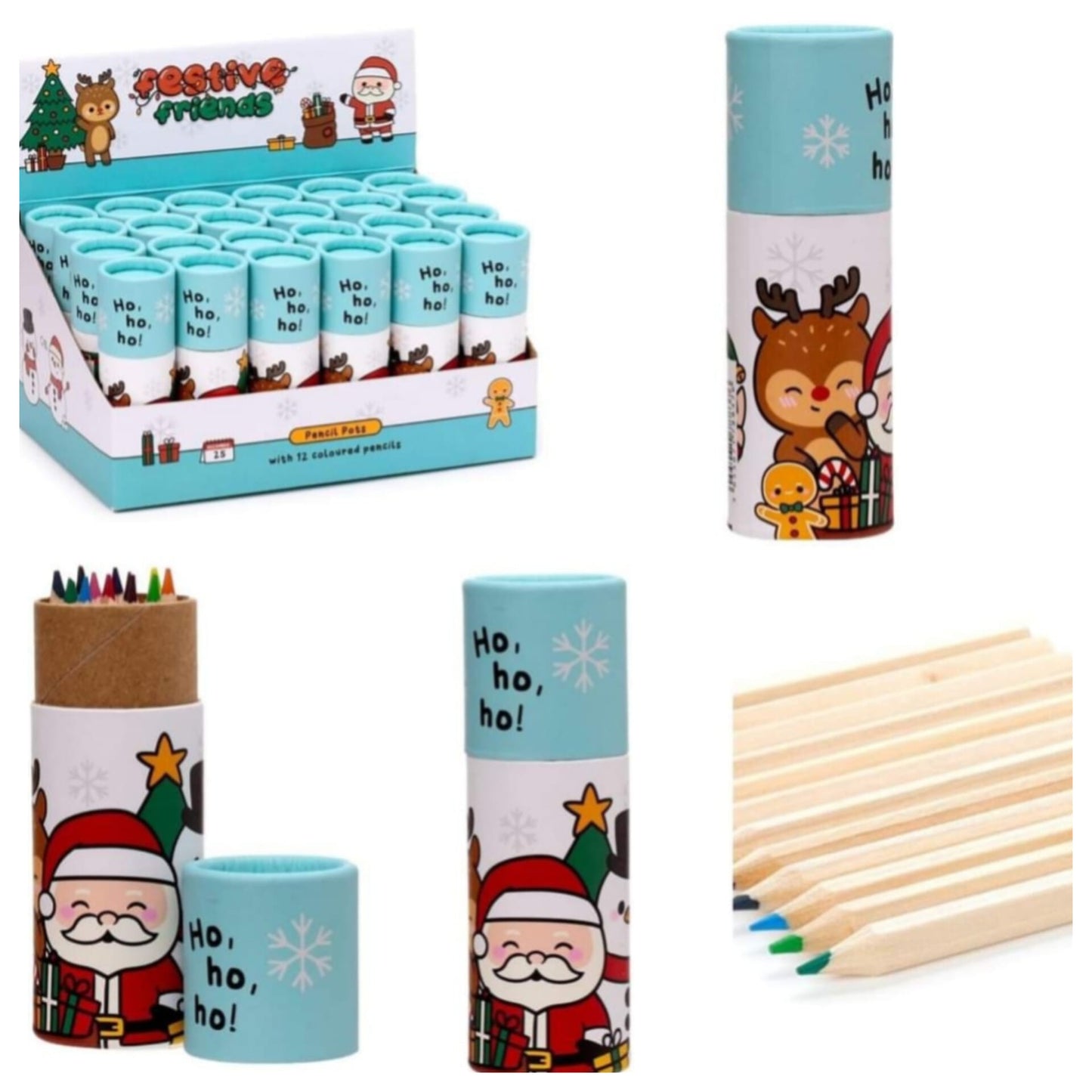 Christmas Festive Friends Pencil Pot with 12 Colouring Pencils