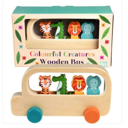 Colourful Creatures Wooden Bus, 19.5cm