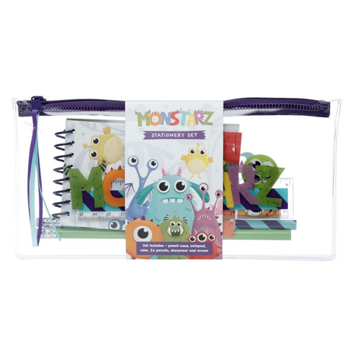 Monstarz Monster 7 Piece Clear Pencil Case Stationery Set